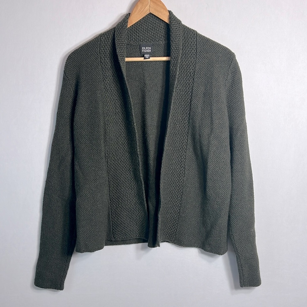 Eileen Fisher Italian Yarn 100% Merino Wool Open Cardigan Sweater Size S